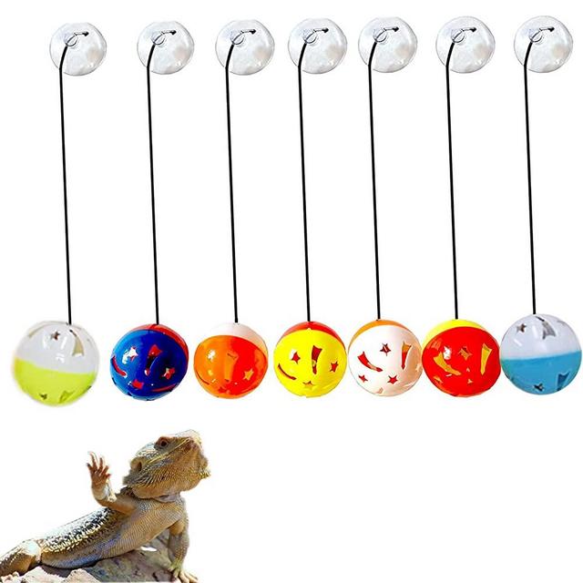 Bearded Dragon Toys（7 Pack Reptile Lizard Toy Balls Bell with Suction Cups and Ropes for Lizard Small Pet Animals