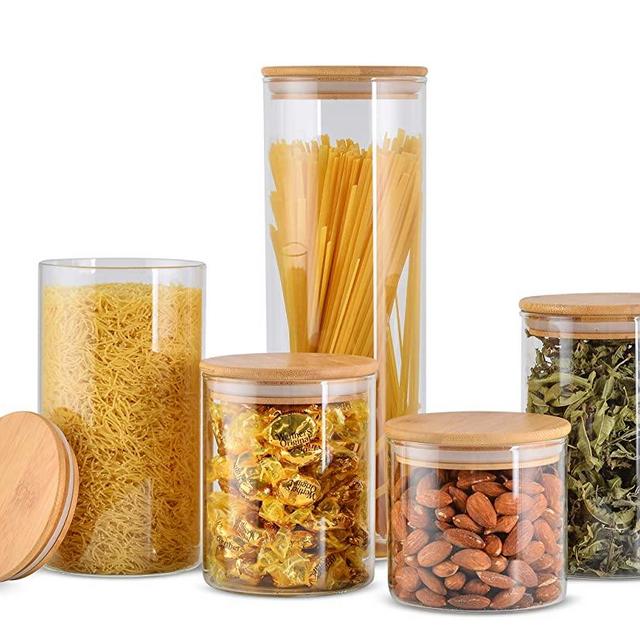 Set of 5 Glass Containers for Food Storage with Lids; Glass Canister Sets for Kitchen Counter; Ideal for Coffee and Rice Containers, Flour and Sugar Airtight Containers; Glass Cookie Jar with Lid