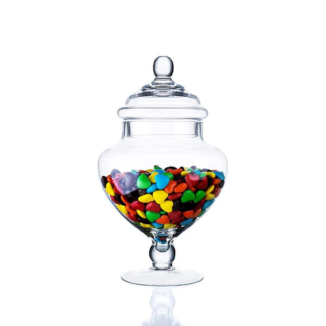Diamond Star Clear Glass Apothecary Jars, Heart Shape Small Candy Buffet Display Elegant Storage Jar, Decorative Party Wedding Candy Organizer Canisters Xmas Gift (Height: 9" Body: 5")