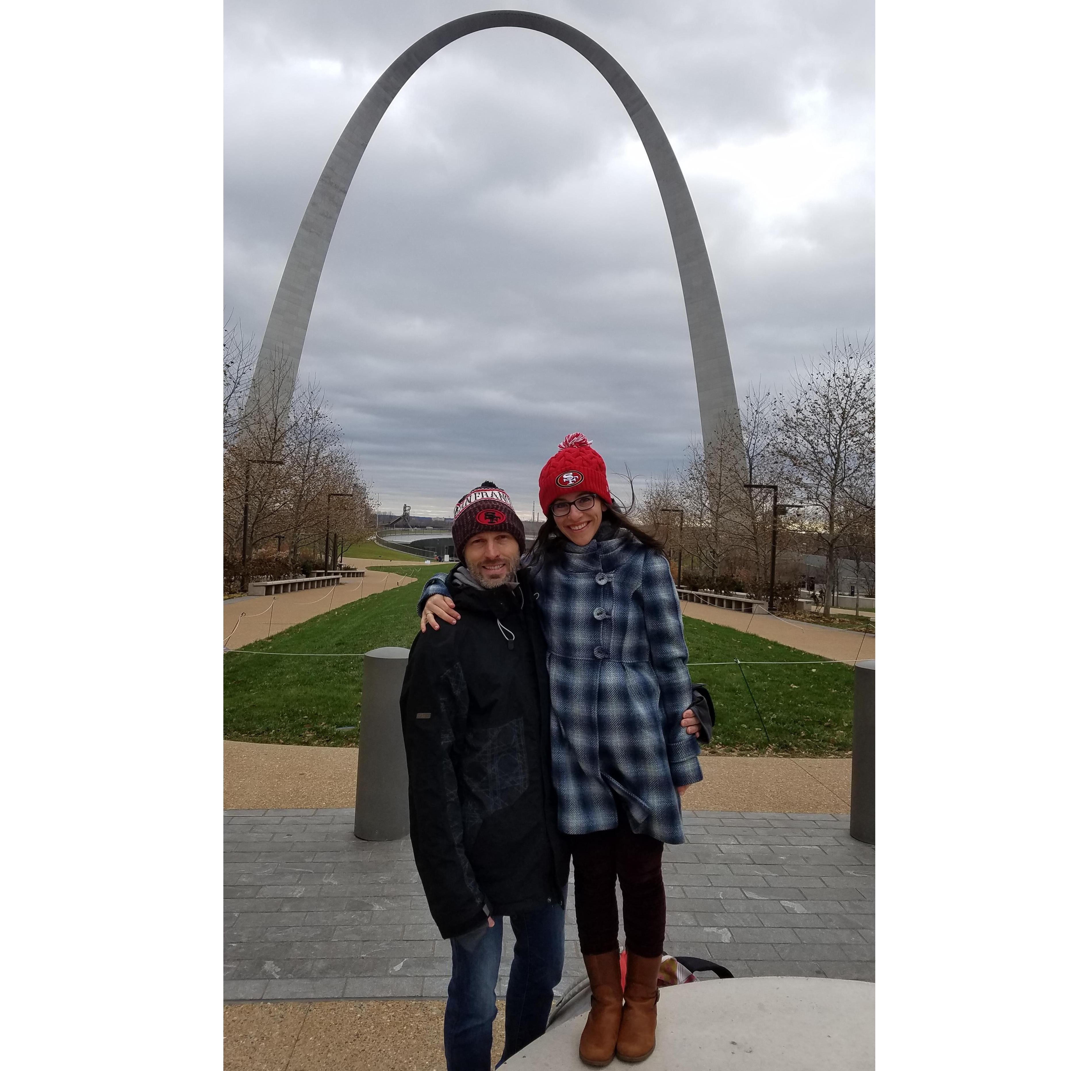 At the Arch in St. Louis after celebrating Frances and Eduardo's wedding in December 2018.