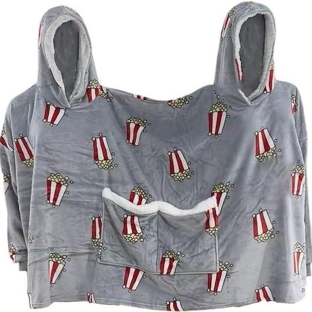 GUUZOGG Couple Pajamas, Funny Popcorn Flannel Couple Matching Pajamas, Oversized Hoodies Sweatshirts, Thickened Home Clothes with Pockets