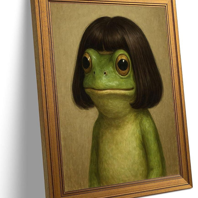 Vintage Gold Framed-Whimsical Frog Wall Art,Eclectic Frog Canvas Prints,Retro Animal Picture Artwork Wall Decor for Living Room Bedroom Bathroom 9x11-inch