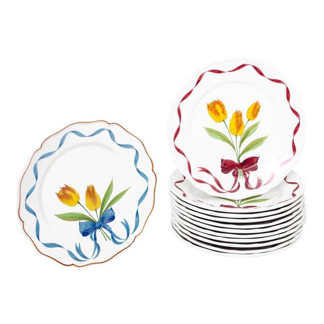 Este Ceramiche Italy Tulip Bouquet Dinner Buffet Plates - Set of 12