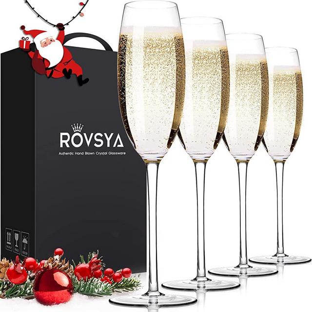 AOOE Champagne Flutes glass Set of 4, Hand Blown Wedding Champagne Glasses,Made of Pure Lead-free Crystal, Great for Anniversary, Christmas, Birthday