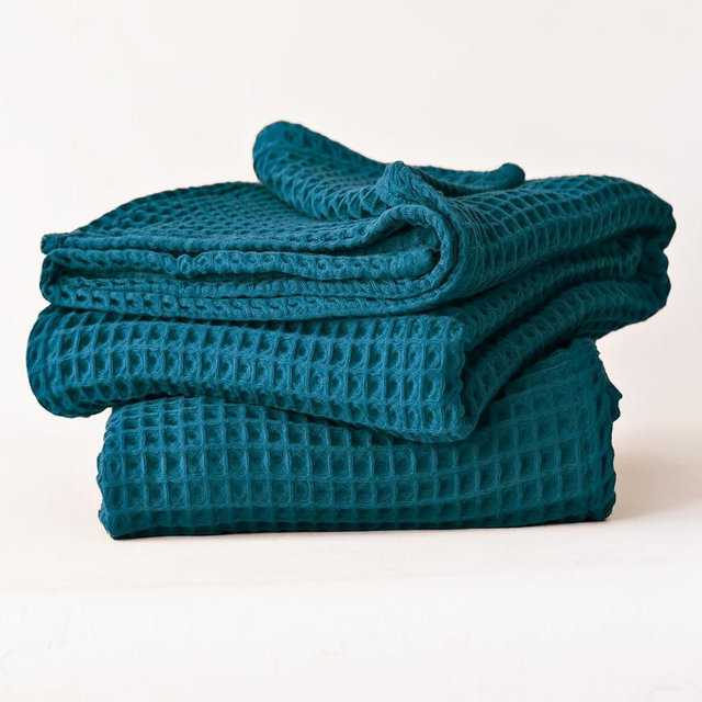 Viva Maison Waffle Bath Towel Sets for Bathroom - Soft, Quick Dry, Oversized, Turkish Cotton, Indigo Blue Boho Bath Towels (Indigo, Set of 2 Bath Towels)