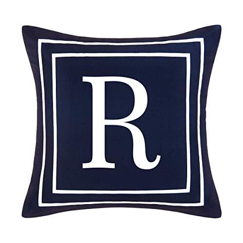 BLEUM CADE Blue Pillow Cover English Alphabet R Throw Pillow Case Modern Cushion Cover Square Pillowcase Decoration for Sofa Bed Chair Car, Dark Blue, 18 x 18 Inch
