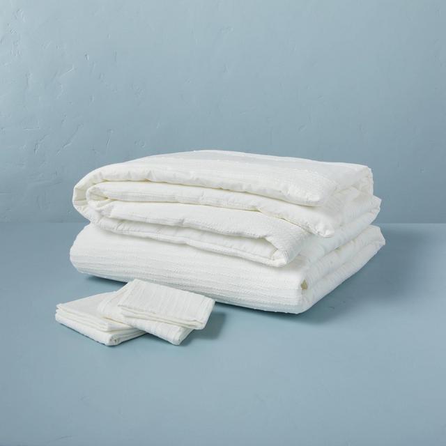 3pc King Slub Center Stripe Comforter Set Sour Cream - Hearth & Hand™ with Magnolia