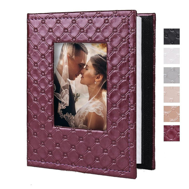 RECUTMS 100 Photo Album 4x6 Button Grain PU Leather Cover Photo Memory Book with Front Window Pocket Small Vertical Picture Album with White Inner Pages for Baby Family Wedding Travel Couple(Wine Red)