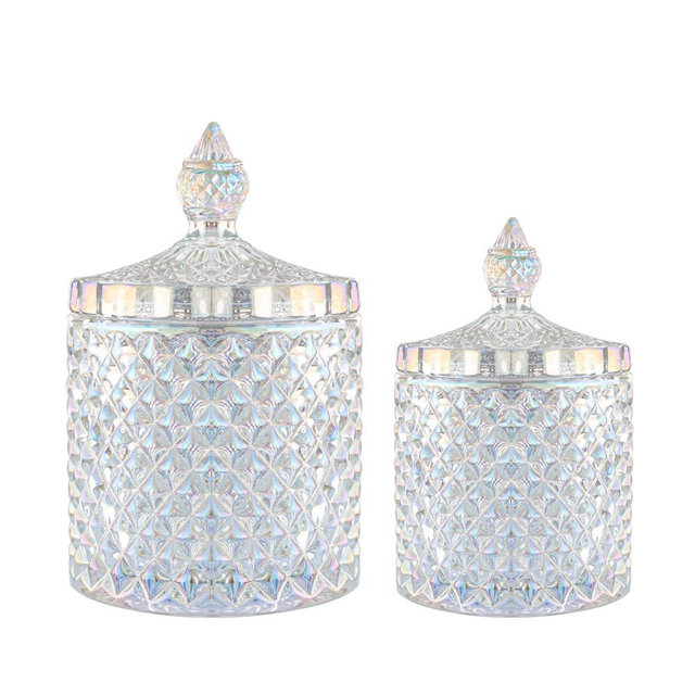R FLORY 2 Pack Qtip Holder Glass Apothecary Jars with Lids Bathroom Storage Organizer for Cotton Swabs, Balls, Pads, Floss Picks, Vanity Storage Containers for Makeup, Candy, Jewelry (10+24oz, Dazzle)