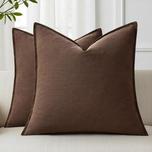 decorUhome Spring Decorative Linen Throw Pillow Covers 18x18 Inch Set of 2 Chocolate Pillow Covers with Flange Edges Soft Farmhouse Boho Accent Pillow Cases for Couch Bed Living Room