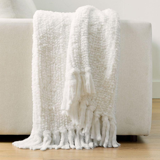 Monique Lhuillier Avryll Faux Fur Throw, 50" x 60", Ivory