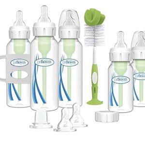 Dr. Brown's Natural Flow® Anti-Colic Options+™ Narrow Bottle to Sippy Gift Set with Soft Silicone Sippy Spout, Removable Silicone Handles, Travel Cap and Bottle Brush