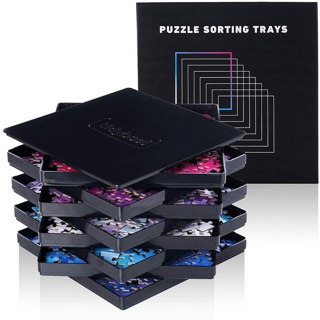 8 Puzzle Sorting Trays with Lid 10 x 10 inches - Jigsaw Puzzle Accessories Black Background Makes Pieces Stand Out to Better Sort Patterns, Shapes and Colors | for Puzzles Up to 1500-2500 Pieces