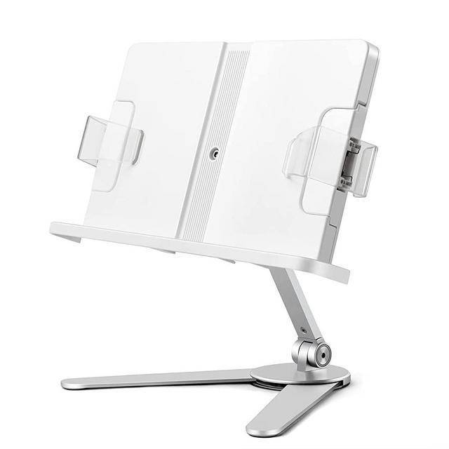 viozon Book Stand,Cookbook Holder Desk Reading,Adjustable Height&Angle,Aluminum Alloy,Foldable&Portable,for Office,Kitchen,School,Kids&Adults Book,Recipe,Magazine,Tablet,Kindle,Silver