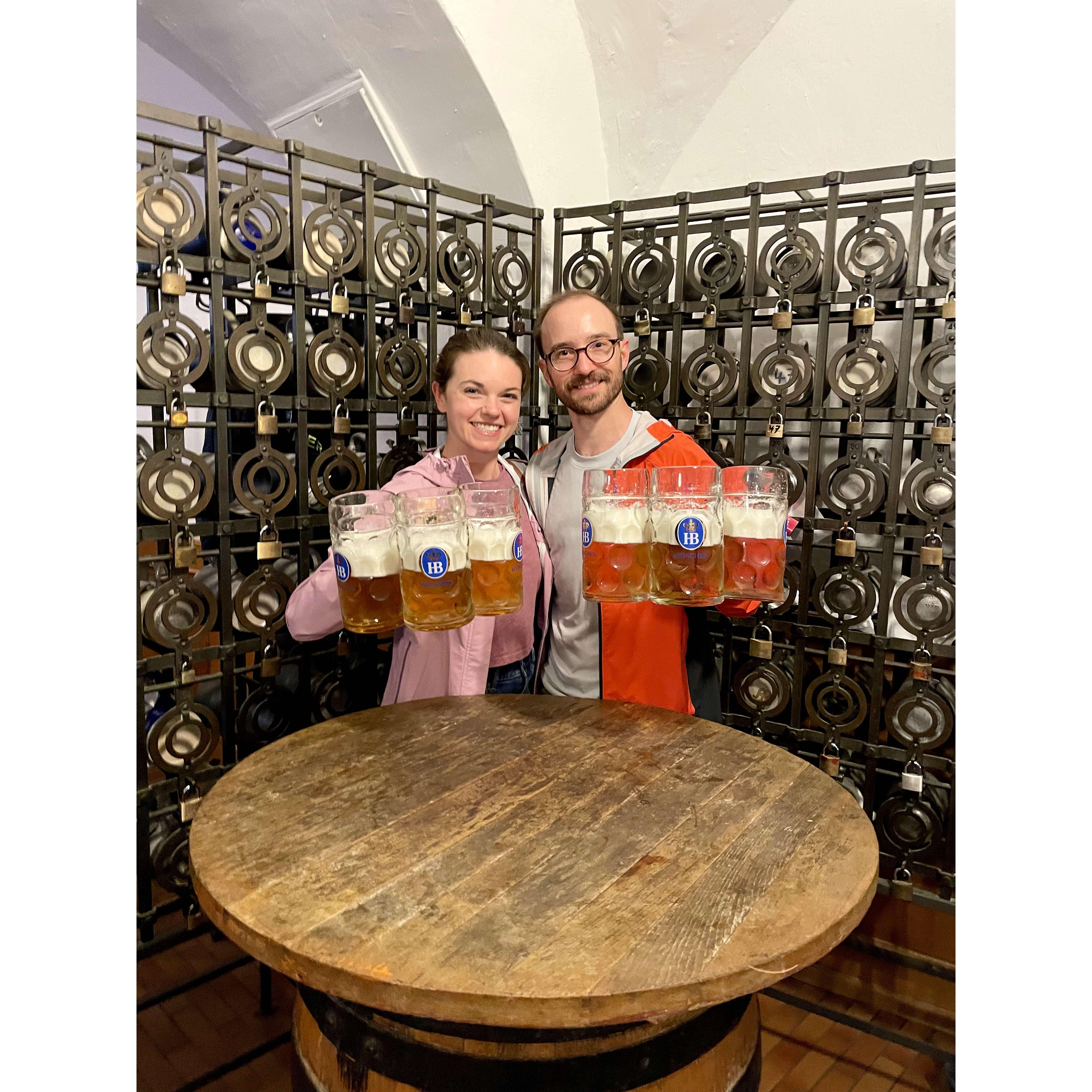 Cheers-ing at Hofbrauhaus in Munich, Germany