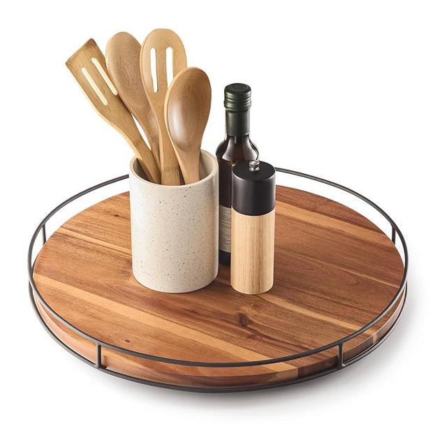 TIDITA 18" Acacia Lazy Susan Turntable for Table - Extra Large Wood Lazy Susans Organizer for Countertop - Wooden Charcuterie Boards Cheese Board - Kitchen Turntable Storage (Acacia, 18 inch)