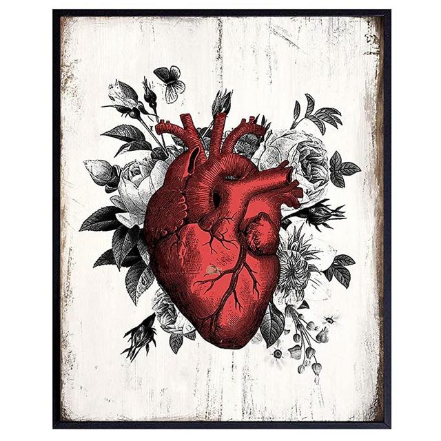 Rustic Floral Heart Wall Art - Shabby Chic 8x10 Vintage Photo Print - Home Decor - Goth, Decoration for Living Room, Bedroom, Medical Office - Gift for Nurse, Doctor, RN, Physician Assistant, Women