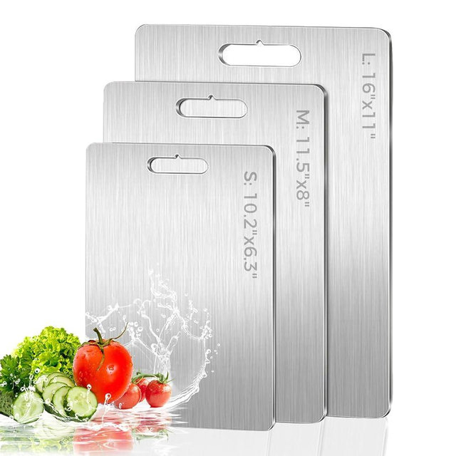 3 Pack Stainless Steel Cutting Board, Upgraded Food-Grade Cutting Boards for Kitchen,Double-Sided Non Toxic Cutting Board, Dishwasher Safe, kitchen Appliances for Fruits, Vegetables, Meat(S+M+L)