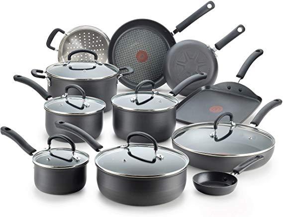 T-fal E765SH Ultimate Hard Anodized Nonstick 17 Piece Cookware Set, Black