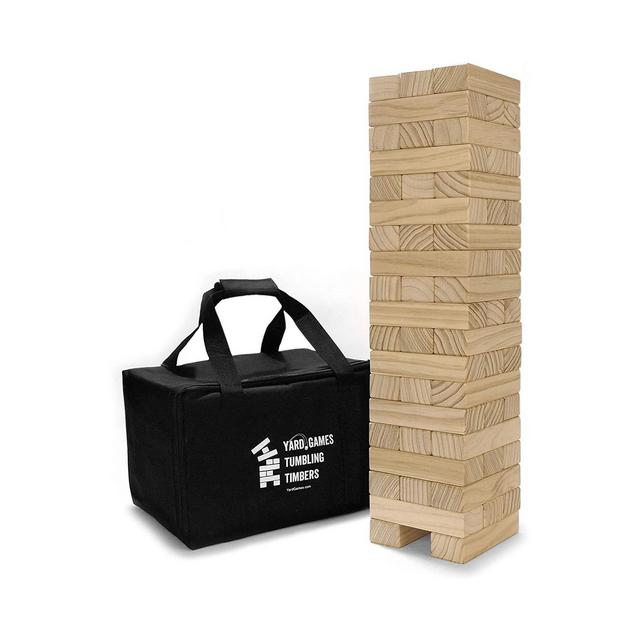 Yard Games Large Tumbling Timbers Wood Tower Stacking Outdoor Party Game with 56 Premium Pine Blocks and Nylon Carrying Case