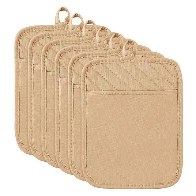 6Pcs Pot Holder with Pocket for Kitchen Khaki Pocket Pot Holder Set Cotton Heat Resistant Potholder Terry Cloth Coaster Kitchen Hot Pad Oven Mitts Bulk Hot Pads Trivet for Baking Cooking 7''x9''