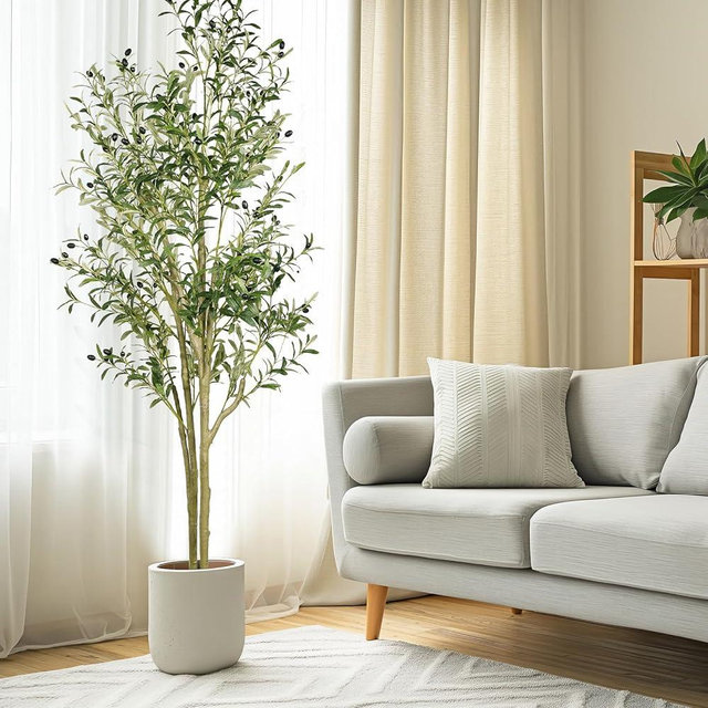 TALVADI Artificial Olive Tree 5ft Tall Olive Trees Artificial Indoor Faux Olive Tree Indoor with Olive Branches and Black Fruits Artificial Tree for Home Office Decor and Housewarming Gift