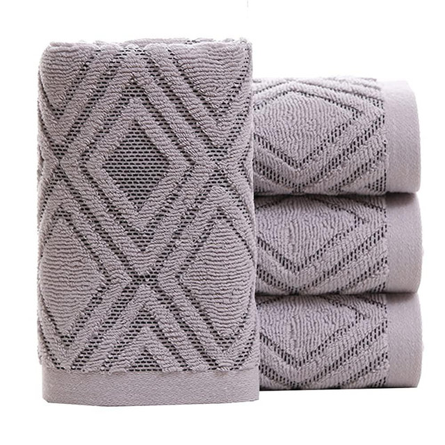 Pidada Hand Towels Set of 4 100% Cotton Diamond Pattern Highly Absorbent Soft Towel for Bathroom 13.4 x 29.5 Inch (Gray)
