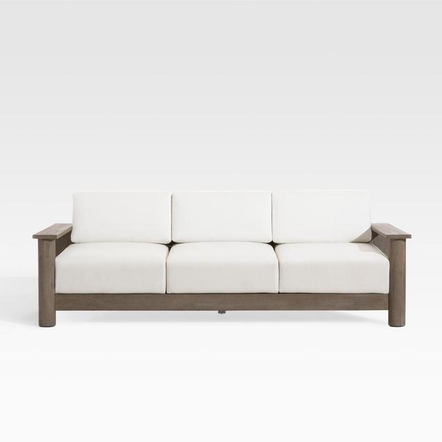 Ashore Grey Mahogany Wood Outdoor Sofa with White Cushions