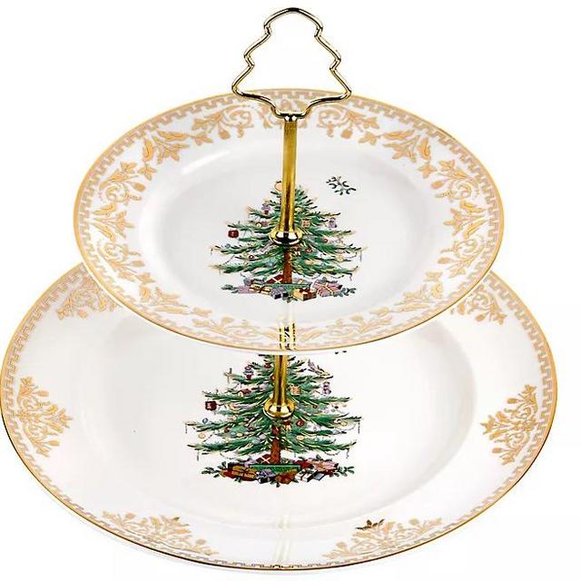 Spode Christmas Tree Gold 2-Tier Cake Stand