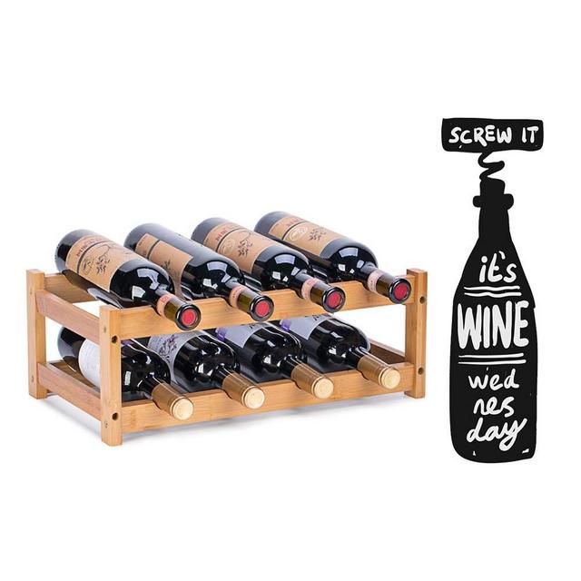 FOSTERSOURCE Wine Rack, Natural Bamboo Storage Rack Freestanding Countertop Stackable Display Shelf Wine Bottle Holder (2-Tiers 8-Bottles)