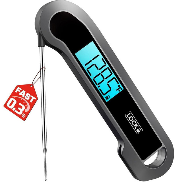 0.3 Sec Instant Read Meat Thermometer Digital for Cooking, ±0.5℉ Precision, Food Thermometer for Grilling, Air Fryer, Smoker, Candy, BBQ Essentials Accessories, Gifts for Him Men Dad Birthday, Grey
