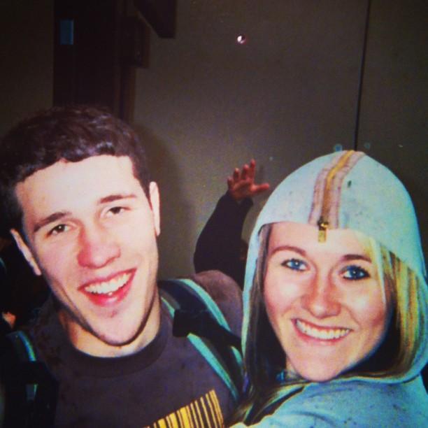 Our first photo together in 2005. It was the last day of our sophomore year of high school at the "hang out" spot. We weren't dating yet, just friends. John was 16 in this photo and Katelyn, 15.