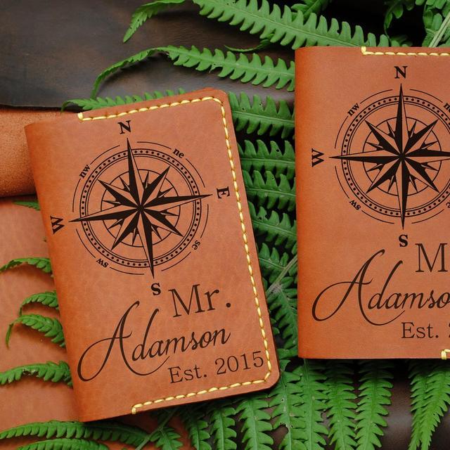 Set of 2 Mr and Mrs leather passport cover
