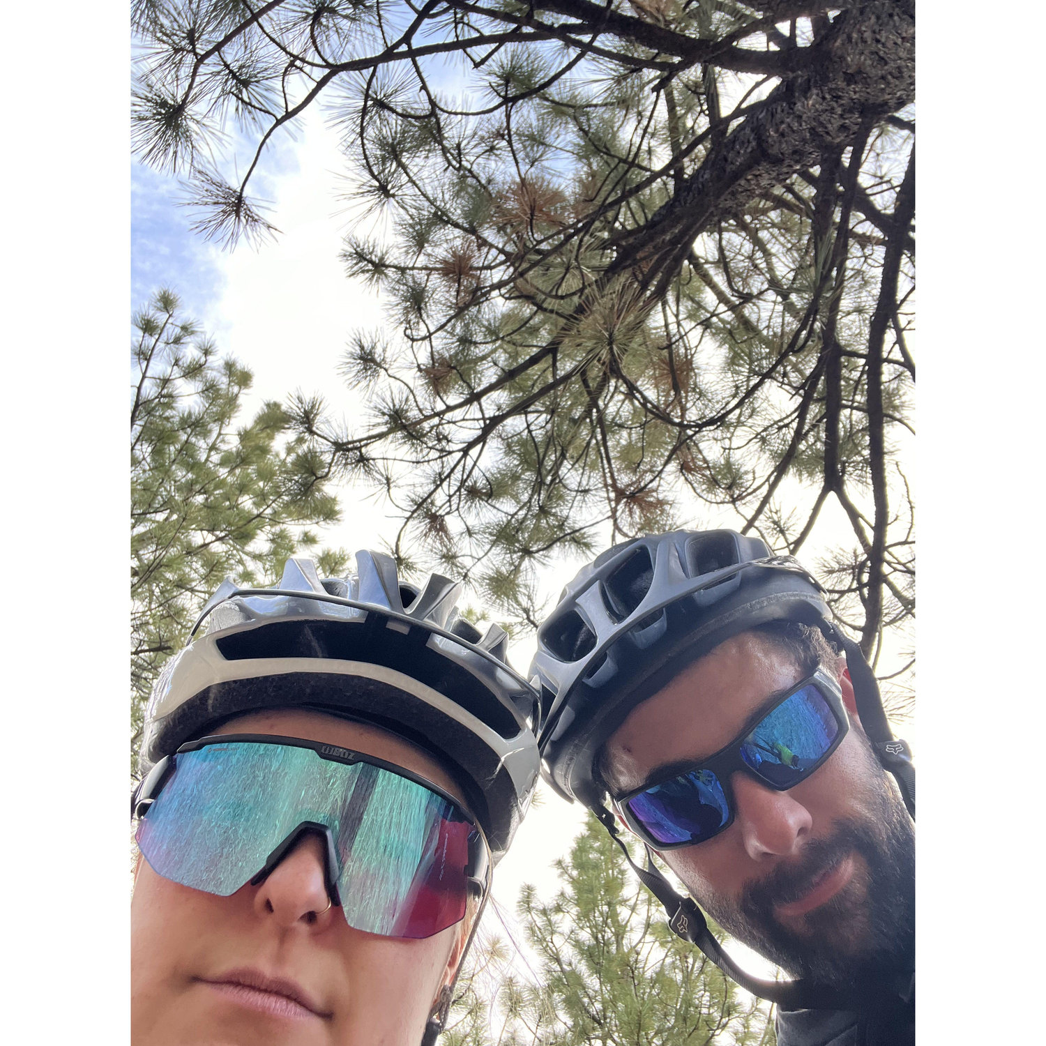 Sam's dirt bike skills translate well to mountain biking. Makenna tries to keep up on the downhill.