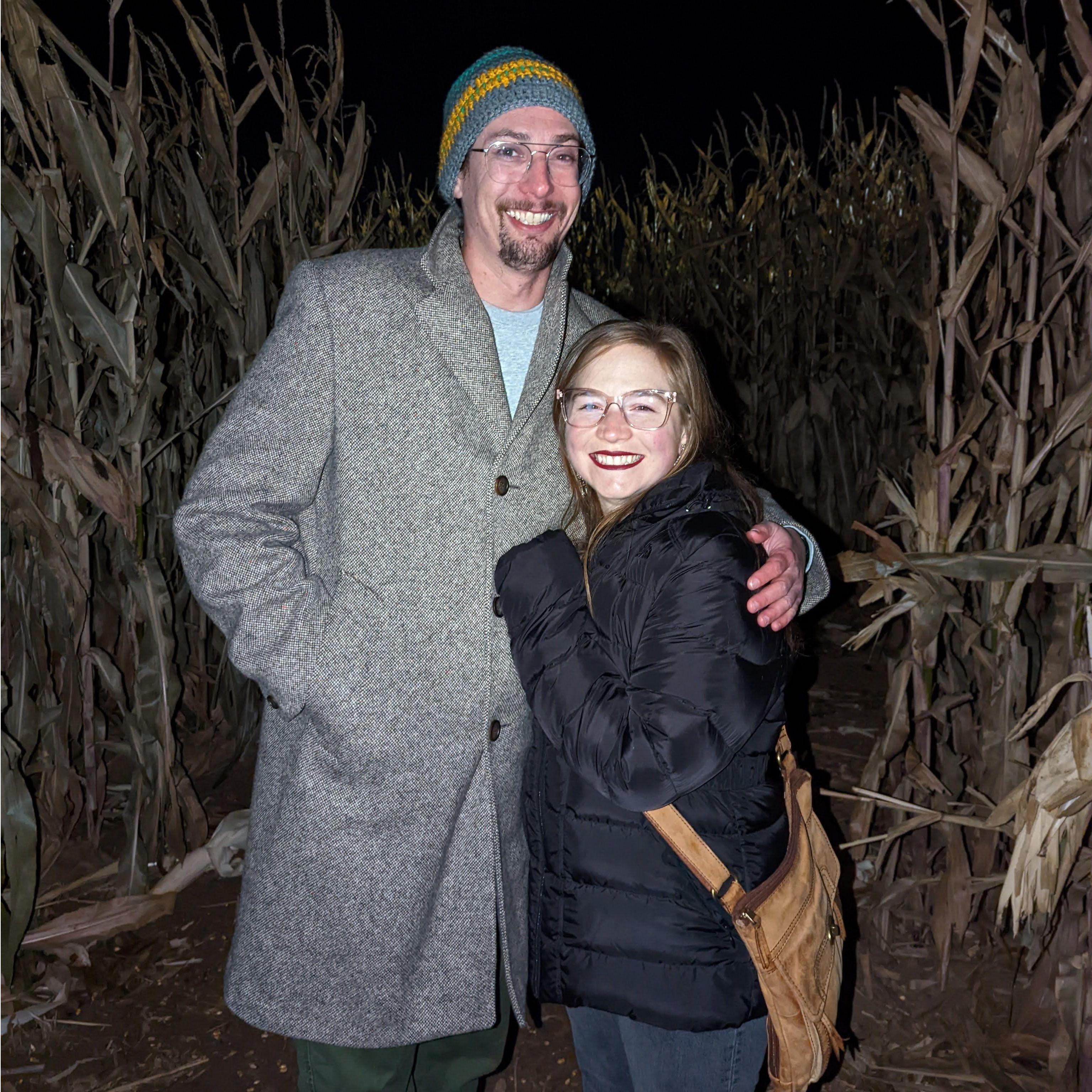 Celebrating Halloween at Anderson Farms corn maze.