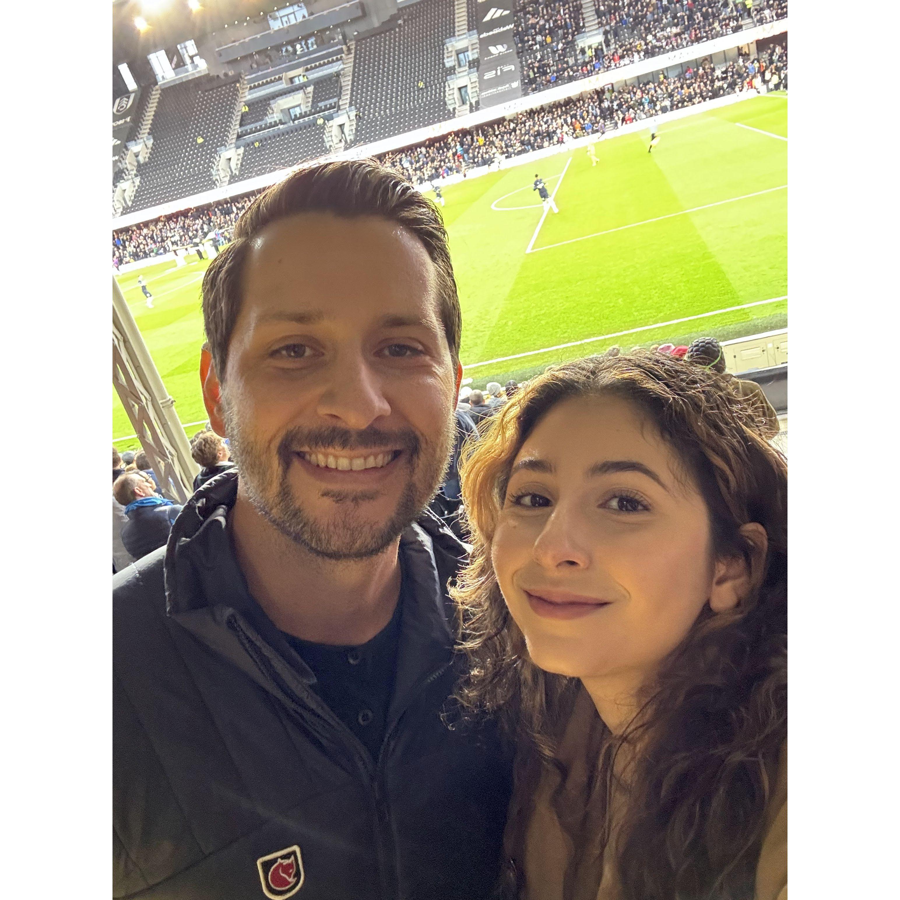 At a Fulham game during our London trip