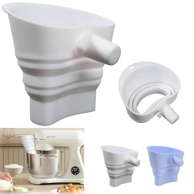 Flour Funnel for Kitchen Aid Mixer, Easy Pour No-Mess Attachment, Food-Grade Silicone Funnel, Stand Mixer Attachment for Tilt-Head Stand Mixer 4.5 & 5 Quart (KSM150), Anti-Splash Accessory (White)
