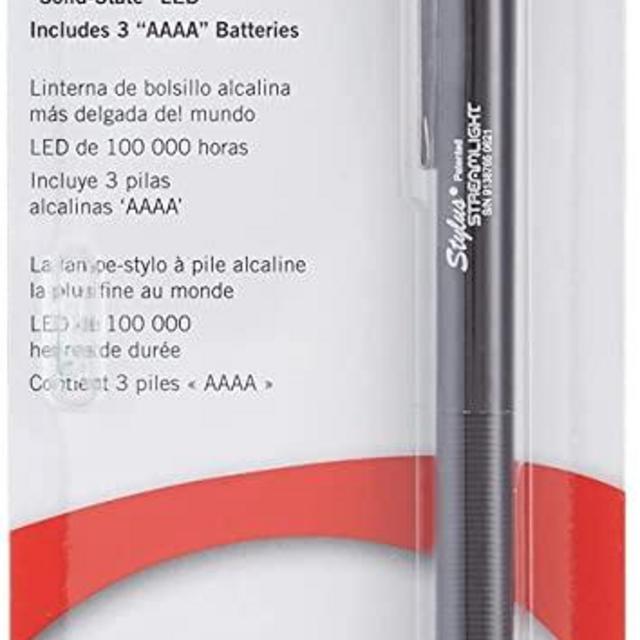 Streamlight 65018 Stylus 11-Lumen White LED Pen Light with 3 AAAA Alkaline Batteries, Black, Clamshell Packaging