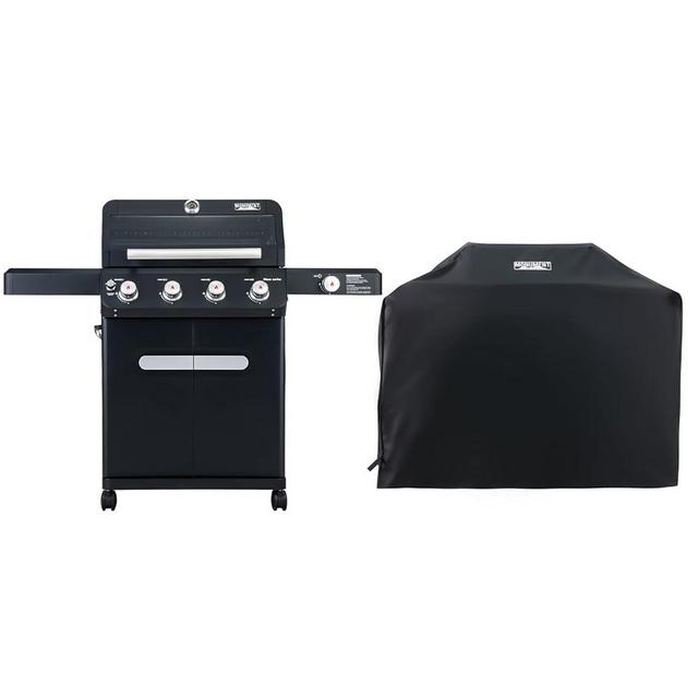 Monument Grills Outdoor Barbecue Stainless Steel 4 Burner Propane Gas Grill, 52,000 BTU Patio Garden Barbecue Grill with Side Burner and LED Controls, Mesa425 with BBQ Cover