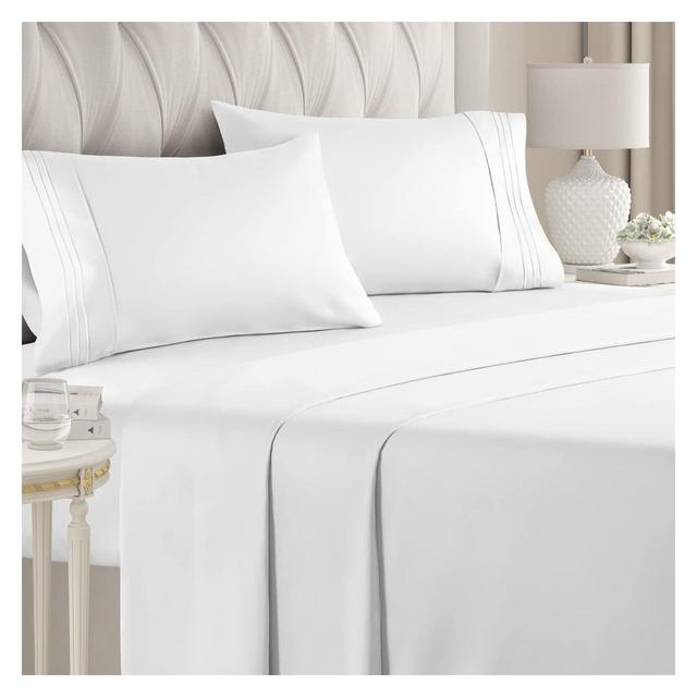 CGK Linens 4 Piece Microfiber Sheet Set in White, Size Queen