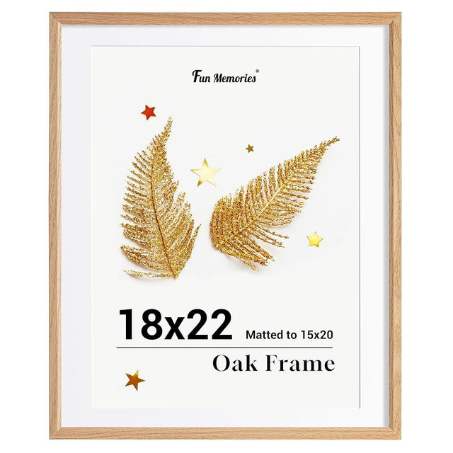 Fun Memories 18x22 Oak Picture Frame for Wall, 18x22 Frame with Matted to 15x20, Solid Wood Picture Frames for Wall Art Photo and Prints (Natural, 1 Pack)