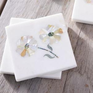 Floral Inlay Marble Coasters, Set of 4