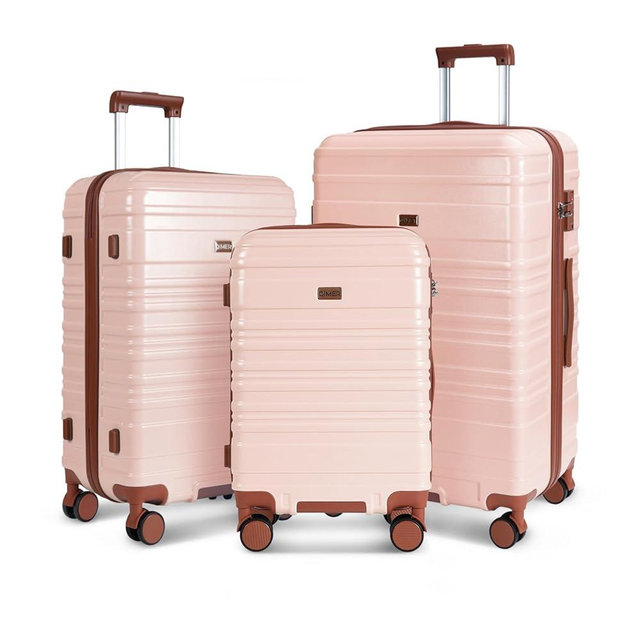 QIMER Luggage Sets 3 Piece, 100% PC Hardside Luggage with Spinner Wheel TSA LOCK Lightweight Quiet Suitable for Men and Women, Family Travel Pink 20/24/28