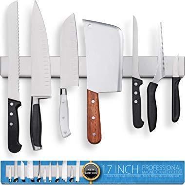 Fridge Applicable 17 Inch Stainless Steel Magnetic Knife Holder – Professional Double Sided Knife Strip For Refrigerator - Knife Rack/Knife Bar With Powerful Magnetic Pull Force (Upgraded Version)
