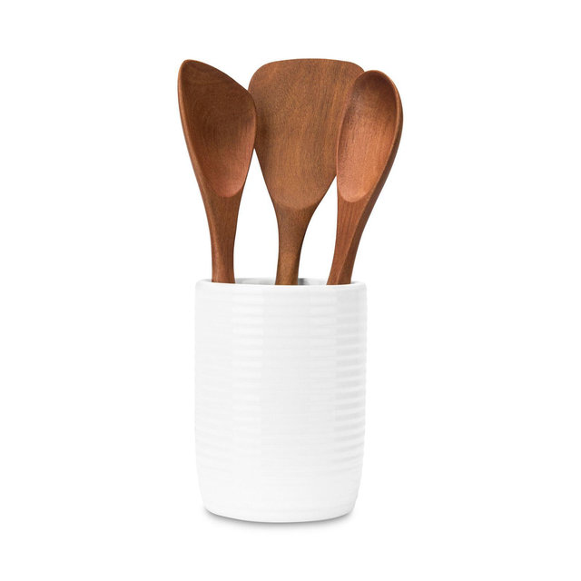 Nambé Breaking Bread Wood Utensils and Canister, Set of Four