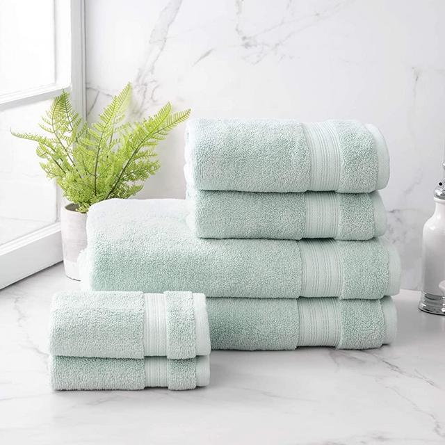 Welhome Cotton Rayon from Bamboo Bath Towel (Aqua) -Set of 6 -Soft & Fluffy -Highly Absorbent -Fade Resistant - Durable - Machine Washable - 2 Bath - 2 Hand - 2 Wash Towels