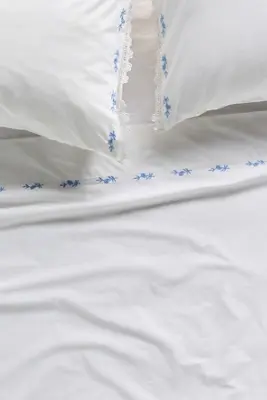 Leslie Cotton Percale Floral Embroidered Lace Sheet Set