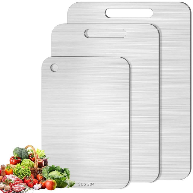 3Pcs Titanium Cutting Boards - 100% Pure Titanium, Double-Sided, Food Grade, Rust-Proof, Durable, Perfect for Meat, Fruit & Vegetables - Premium Kitchen Cutting Mat with Enhanced Hygiene