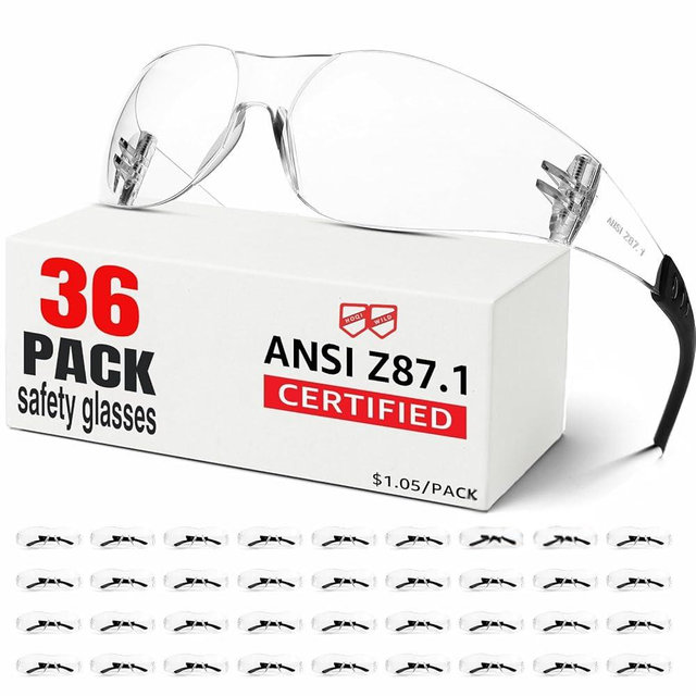 Hoqiwild ANSI Z87.1 Clear Safety Glasses Bulk 36 pack, Safety Glasses for men and women, Scratch&Impact-Resistant Clear Protective Glasses for construction, lab, in-/outdoor work