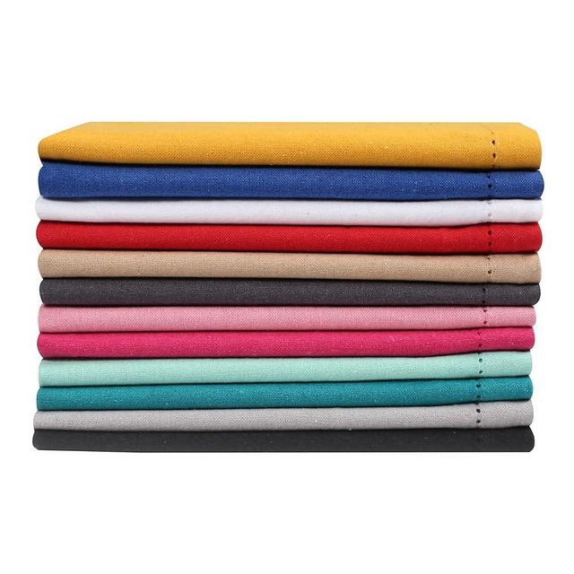 LFH Home Hemstitched Cloth Dinner Napkins 18x18 Inch Set of 12 - Reusable 100% Cotton Machine Washable Cocktail Napkins with Metered Corner for Daily, Party, Wedding, Bar Use - Multi Colors